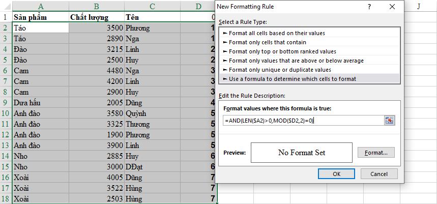 Hướng dẫn highlight nhóm dữ liệu trong Excel